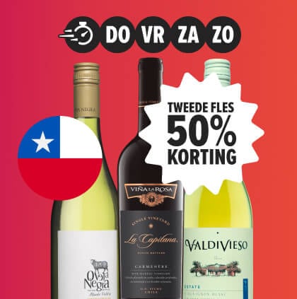 Weekenddeal wijnen uit chili tweede fles 50% korting